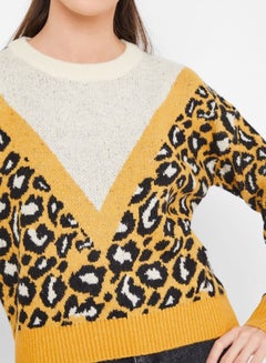 VERO MODA Animal Print Patterned Sweater Yellow Multi  - Image 4