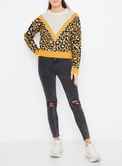 VERO MODA Animal Print Patterned Sweater Yellow Multi  - Image 3