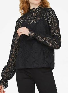 VERO MODA High Neck Lace Blouse Black  - Image 1