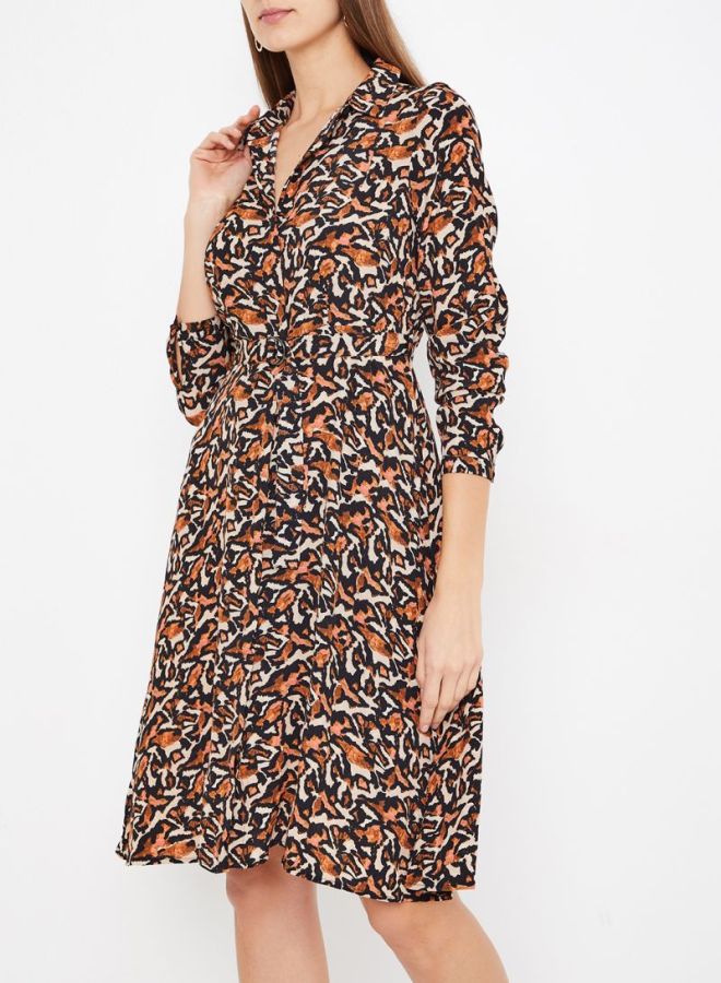 VERO MODA - Patterned Shirt Dress Beige/Brown - Image 1