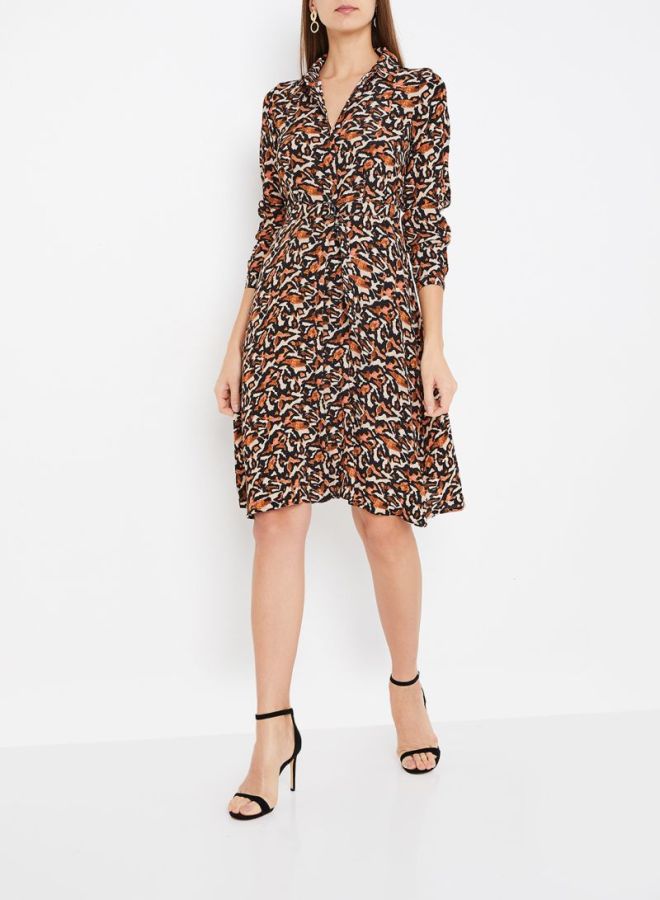 VERO MODA - Patterned Shirt Dress Beige/Brown - Image 1