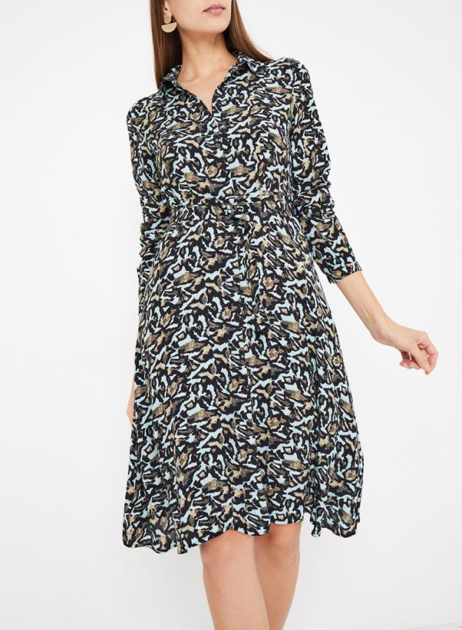 VERO MODA - Patterned Shirt Dress Blue/Black - Image 1