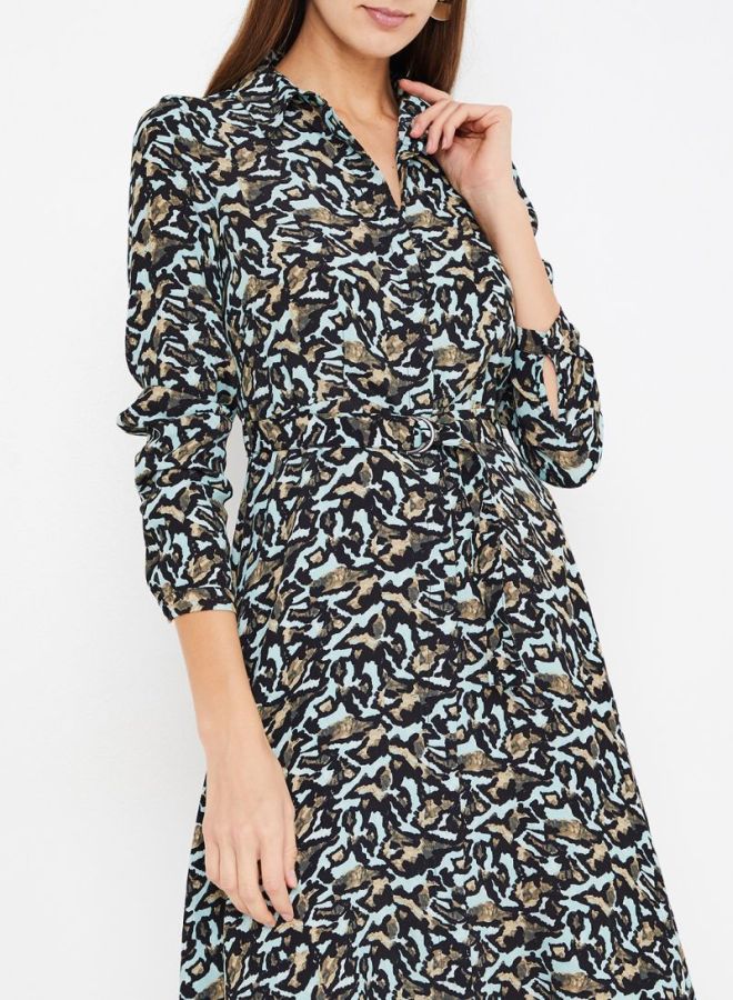 VERO MODA - Patterned Shirt Dress Blue/Black - Image 1