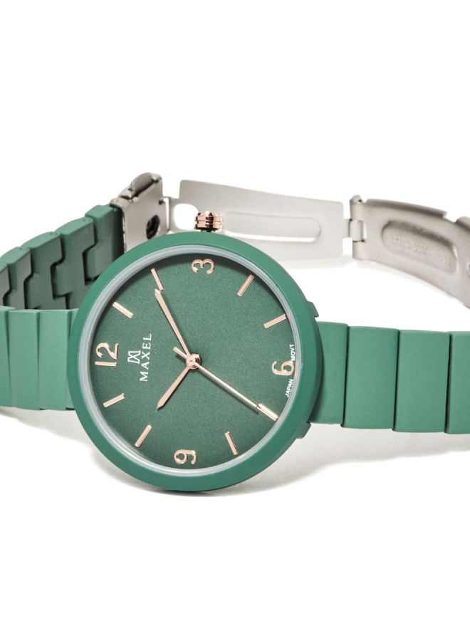ماكسل ساعة يد معدنية بعقارب طراز MX211 - قياس 32 مم - لون أخضر للنساء - Image 3