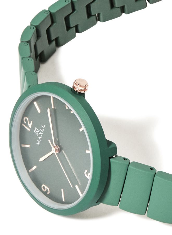 ماكسل ساعة يد معدنية بعقارب طراز MX211 - قياس 32 مم - لون أخضر للنساء - Image 4