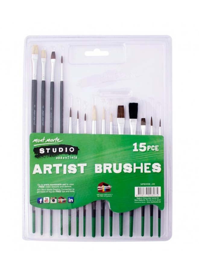 Montmarte 15-Piece Studio Artist Brush Black/green/silver