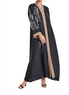 ROZA Front Open Embroidered Abaya Black/Brown/Blue  - Image 1