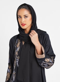 ROZA Front Open Embroidered Abaya Black/Brown/Blue  - Image 4
