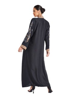 ROZA Front Open Embroidered Abaya Black/Brown/Blue  - Image 2