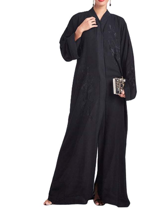 ROZA - Floral Embroidered Abaya Black - Image 1