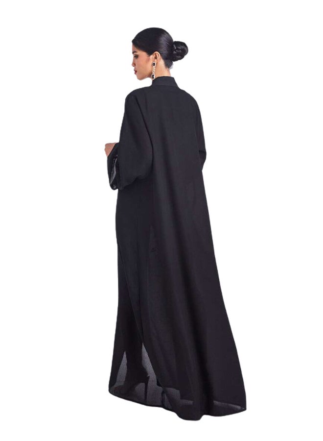 ROZA - Floral Embroidered Abaya Black - Image 1