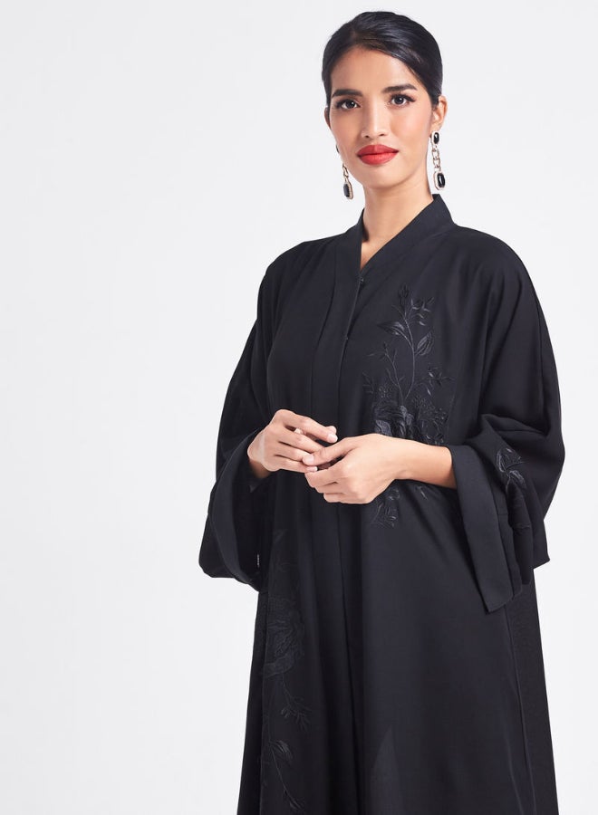 ROZA - Floral Embroidered Abaya Black - Image 1