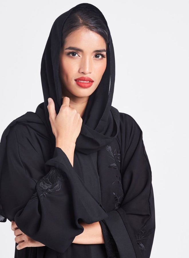 ROZA - Floral Embroidered Abaya Black - Image 1