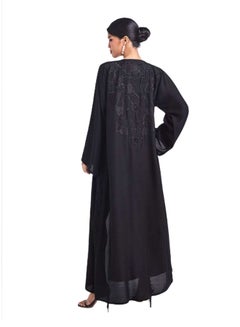 ROZA Floral Embroidered Front Open Abaya Black  - Image 2