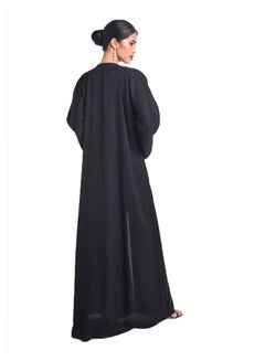 ROZA Floral Embroidered Front Open Abaya Black  - Image 2