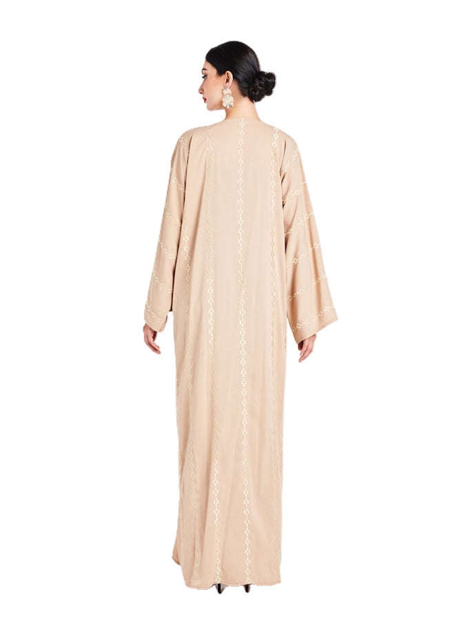 بوسني عباية مطرزة بأكمام واسعة بلون ذهبي بني مائل لللأصفر - Image 2