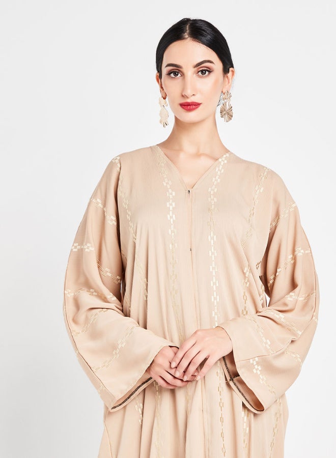 بوسني عباية مطرزة بأكمام واسعة بلون ذهبي بني مائل لللأصفر - Image 3