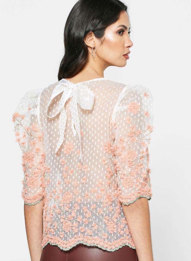 Reserved Floral Embroidered Puff Sleeve Top Multicolour  - Image 2