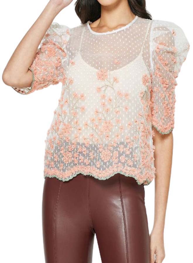 Reserved Floral Embroidered Puff Sleeve Top Multicolour  - Image 1