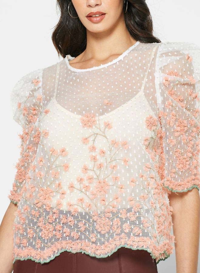 Reserved Floral Embroidered Puff Sleeve Top Multicolour  - Image 3