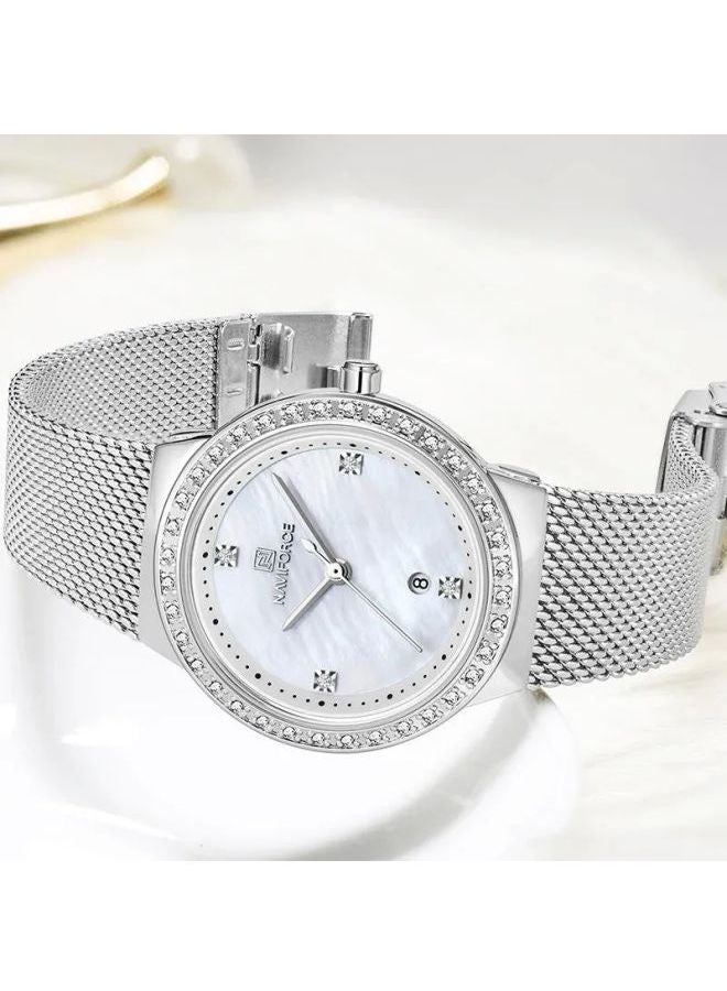 ساعة يد بعقارب مقاومة للماء طراز NF5005 S/W للنساء