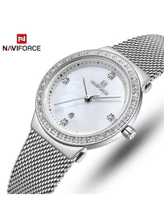 ساعة يد بعقارب مقاومة للماء طراز NF5005 S/W للنساء