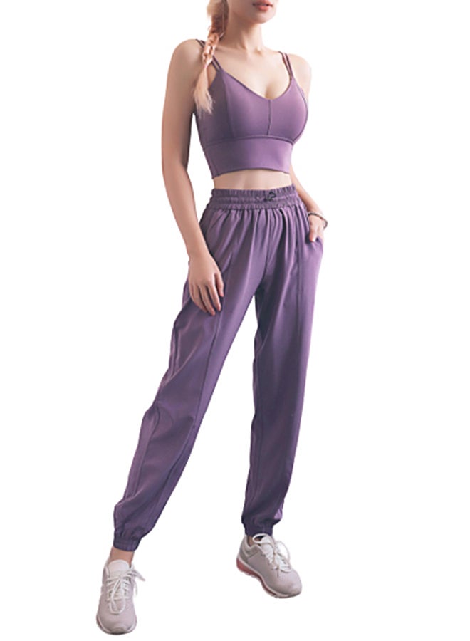 Joychic Solid Ribbed Joggers Purple  - Image 1