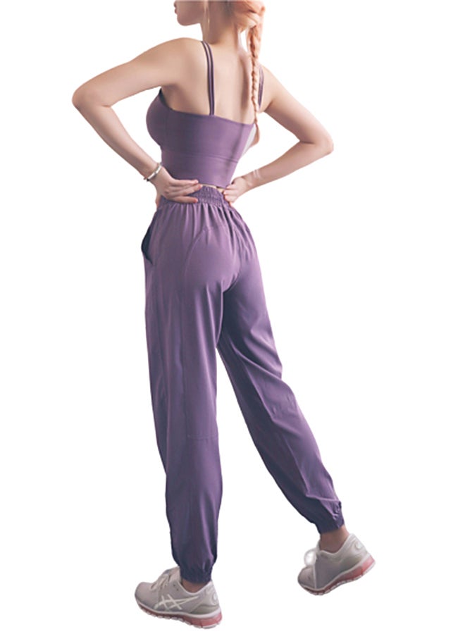 Joychic Solid Ribbed Joggers Purple  - Image 2