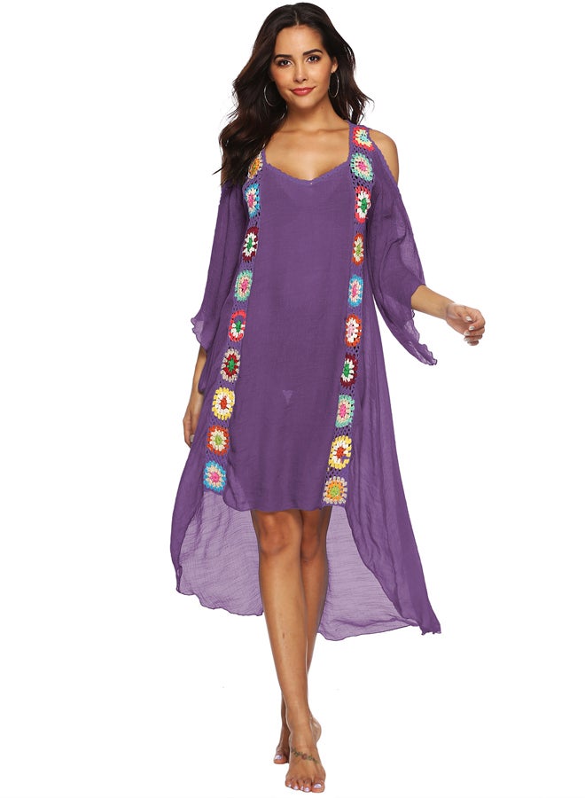 جوي شيك فستان للشاطئ مطرز بالزهور أرجواني - Image 1