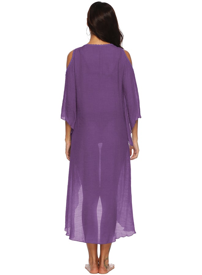 جوي شيك فستان للشاطئ مطرز بالزهور أرجواني - Image 2