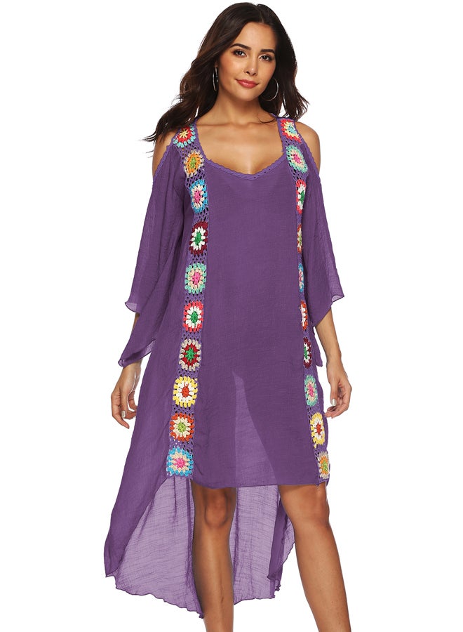 جوي شيك فستان للشاطئ مطرز بالزهور أرجواني - Image 4