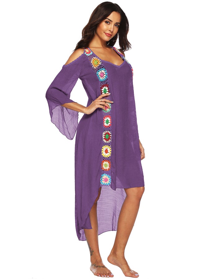 جوي شيك فستان للشاطئ مطرز بالزهور أرجواني - Image 3