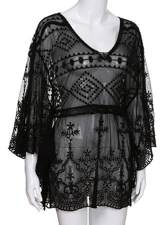 جوي شيك رداء يغطي لباس البيكيني من الدانتيل شبه الشفاف أسود - Image 4