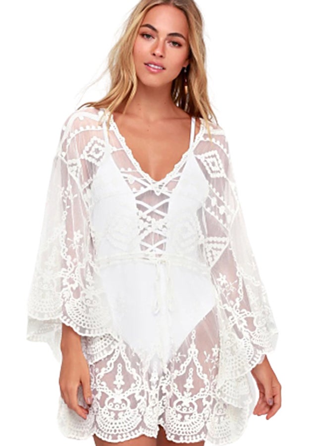 Joychic Semi-Sheer Lace Bikini Cover-Up White  - Image 1