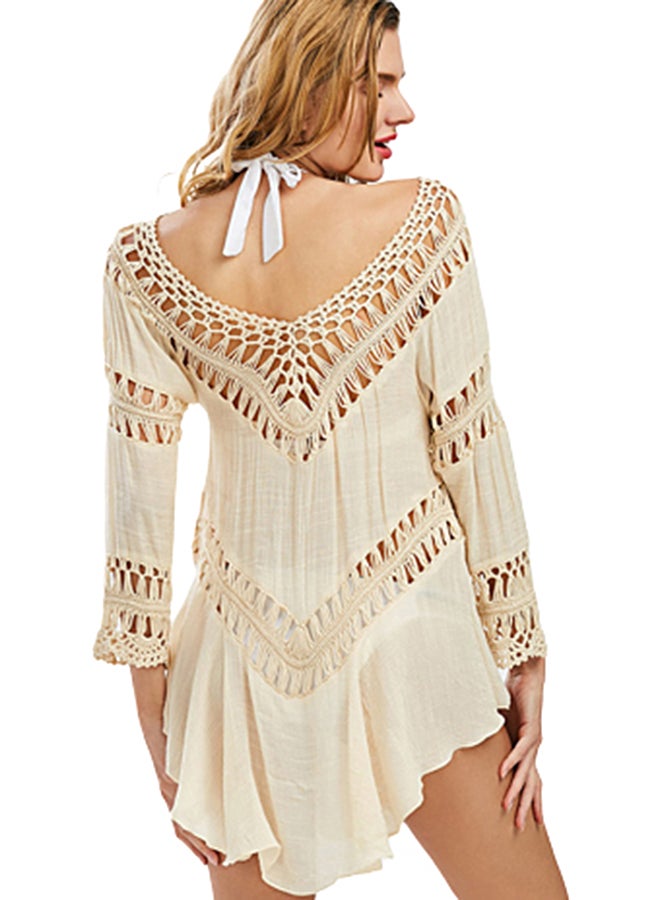Joychic Asymmetrical Hem Beach Cover-Up Beige - Image 3