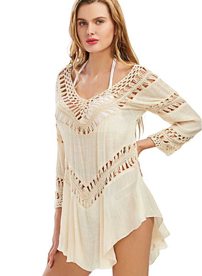 Joychic Asymmetrical Hem Beach Cover-Up Beige - Image 5