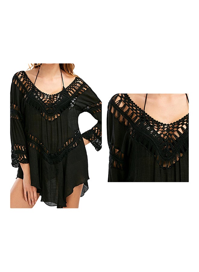 جوي شيك رداء شاطئ بحافة غير متماثلة أسود - Image 3