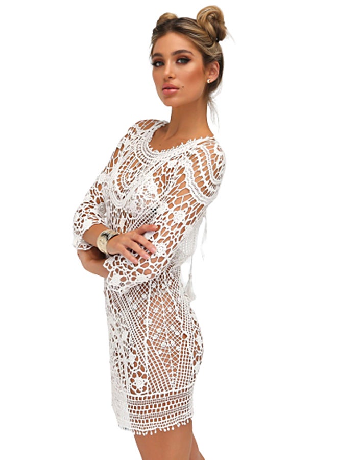 جوي شيك رداء شاطئ بتصميم مفرغ برباط على الظهر أبيض - Image 3