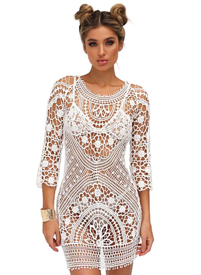 جوي شيك رداء شاطئ بتصميم مفرغ برباط على الظهر أبيض - Image 1