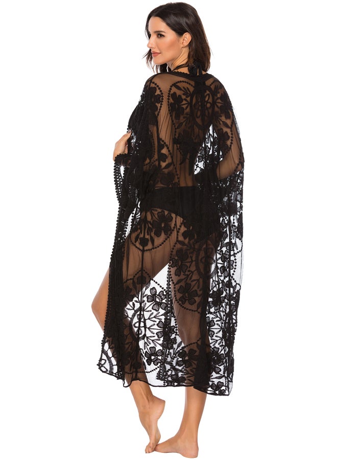 Joychic Lace Semi-Sheer Open Front Cover-Up Black  - Image 2