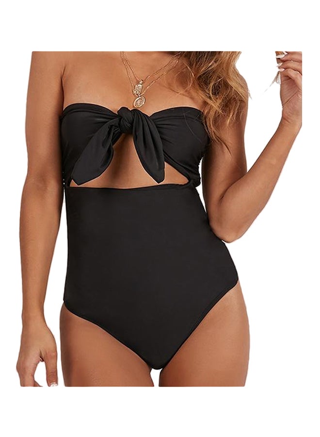 جوي شيك قطعة واحدة مزينة بعقدة فيونكة وحمالات قابلة للفصل أسود - Image 1