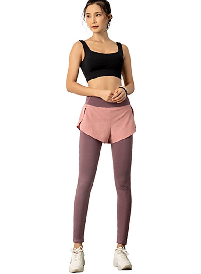 جوي شيك بنطال رياضي ضيق مزود بشورت ذي لون متباين وردي - Image 4