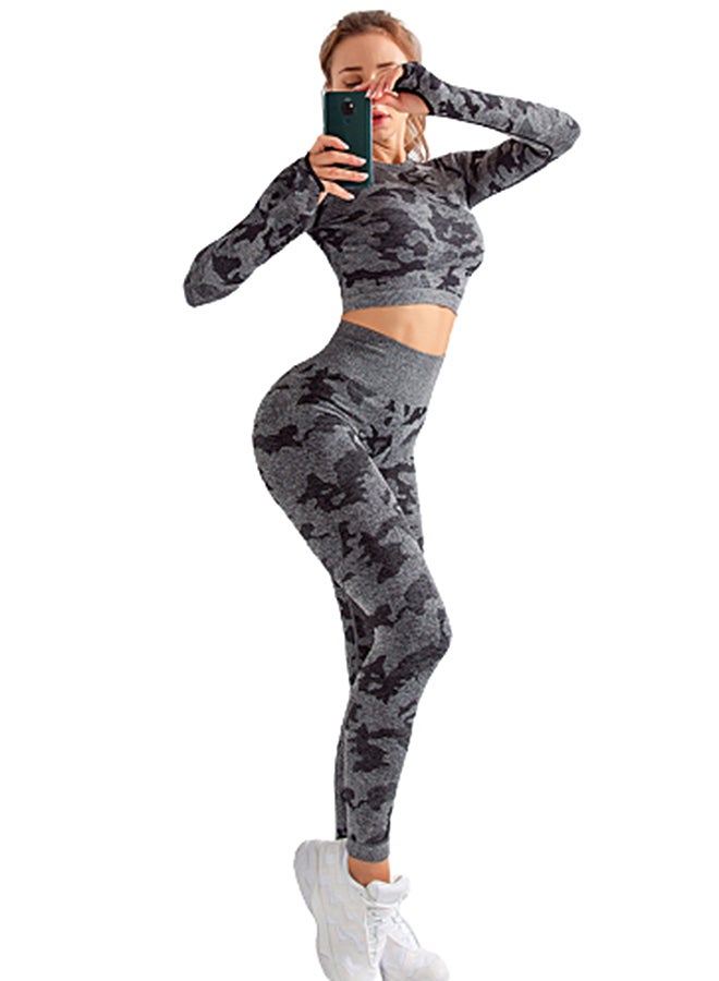 Joychic Camouflage Print Sports Suit Grey  - Image 3
