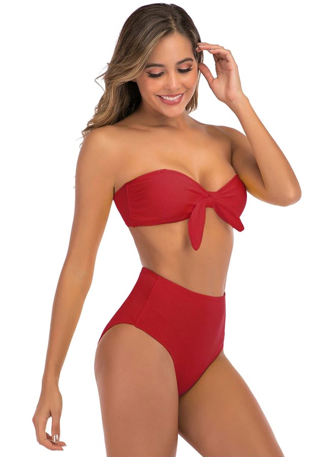 جوي شيك بيكيني مزين بربطة فيونكة أحمر - Image 4