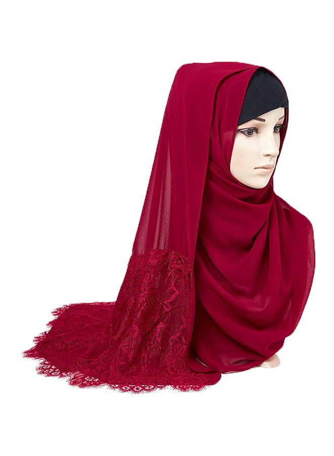 جوي شيك وشاح مزين بجزء مدمج من الدانتيل أحمر  - Image 3