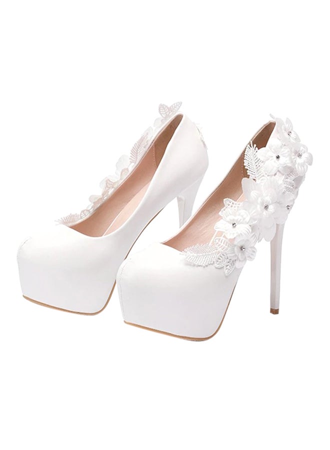 Flower Decor Platform Pumps White  - Image 3