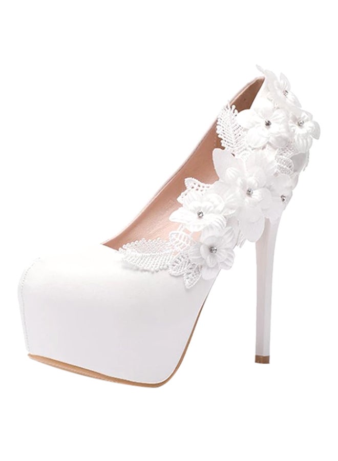 Flower Decor Platform Pumps White  - Image 1