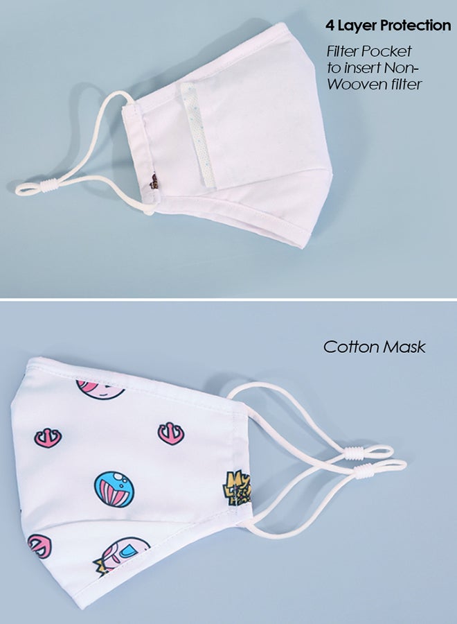 Nohoo Kids Mask, Reusable Mask, Machine Wash, Soft Elastic, 4 Layer Protection, Filter For Extra Protection, Ergonomically Designed, 1 Mask + 3 Filters, Cotton, 2-17  Years, Mermaid White - Image 4