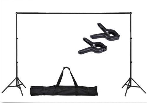 2-Piece Studio Background Support Stand With Backdrop Set 3x2meter Black - Image 2