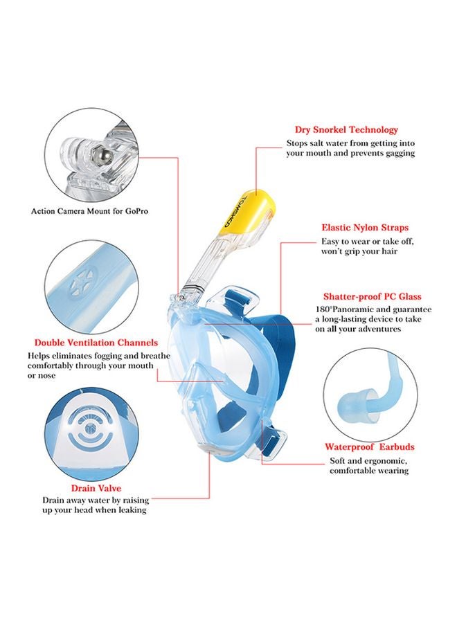 TOMSHOO 180° Snorkel Mask With Action Camera Mounting For GoPro - Image 3